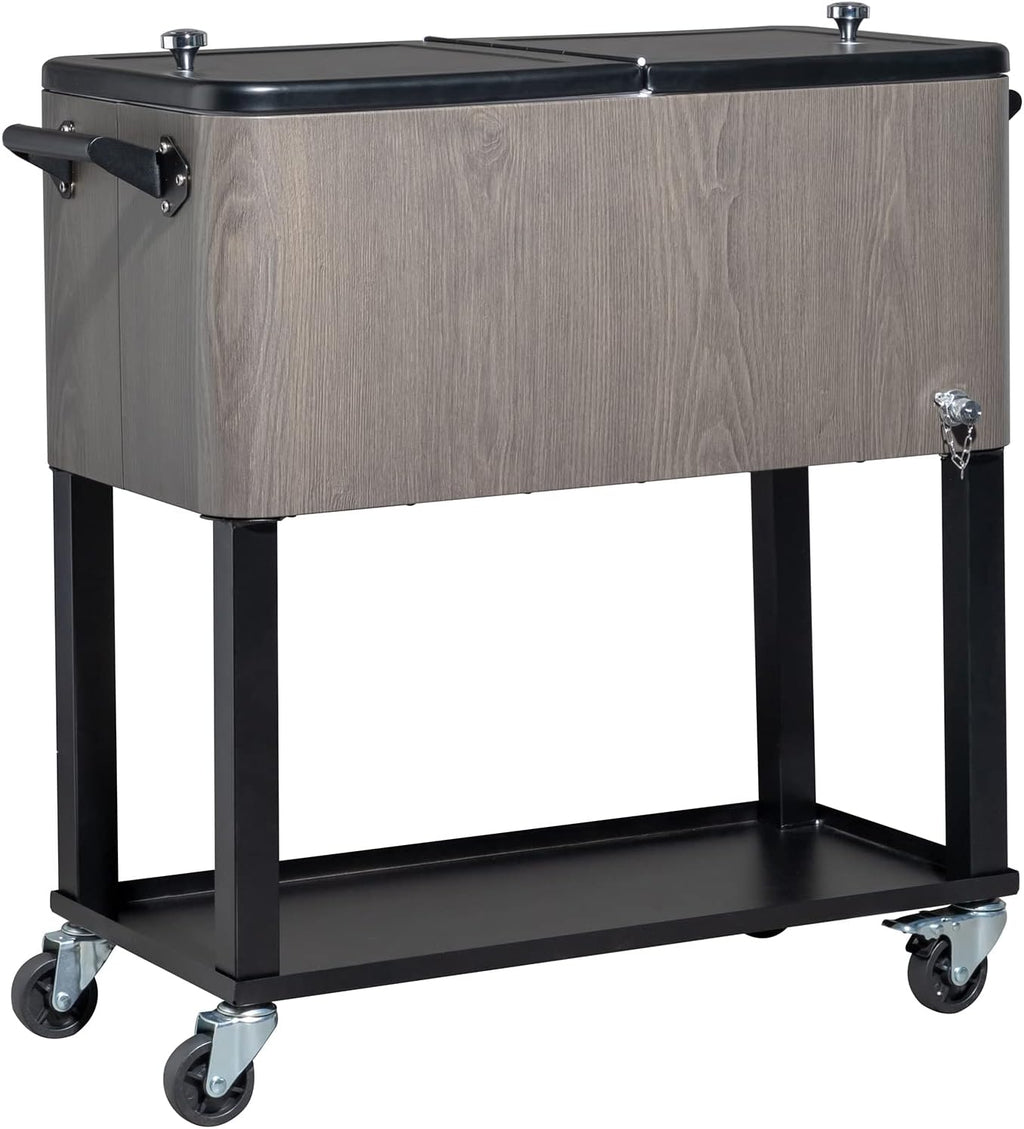 VINGLI 80 Quart Rolling Ice Chest on Wheels, Patio Cooler Cart, Beverage Rolling Cooler for Outdoor Patio Deck Party