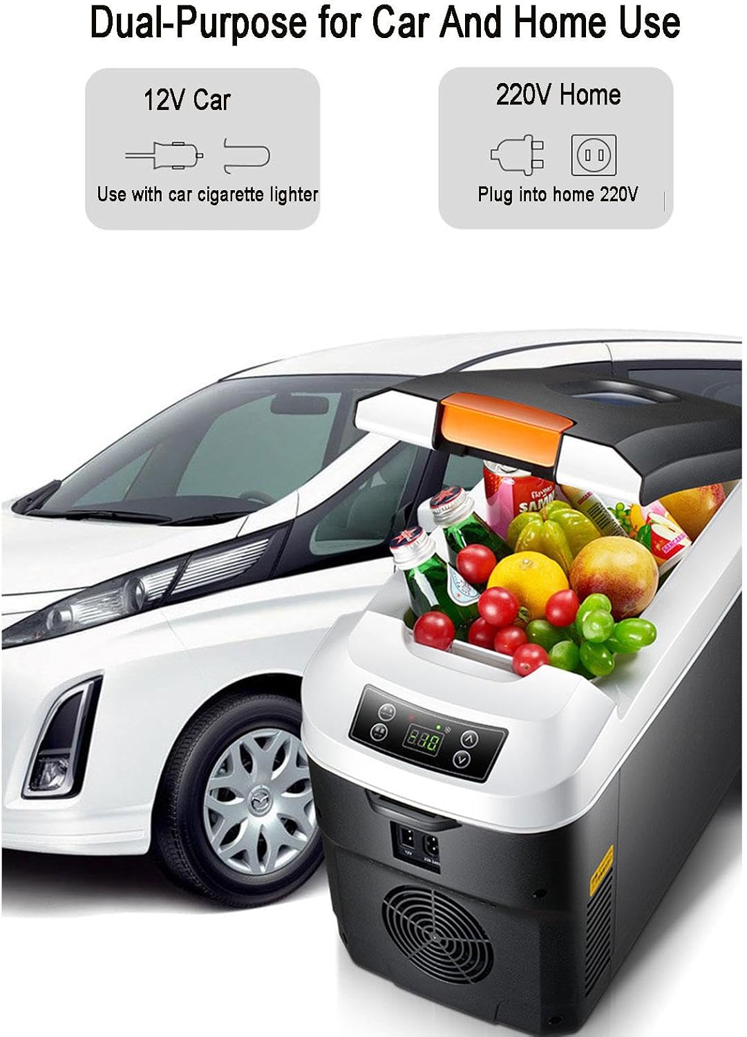 Car Refrigerator with 12 V DC & 220V AC 11 Liter Capacity Portable Electric Cooler Warmer Small Fridge for Travel, Camping, Car, Home