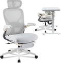 FLEXISPOT Foldex Ergonomic Office Chair, Folding Chair for Small Spaces with Lumbar Support, Flip-up Armrests, 3D Headrest, Desk Chairs with Footrest for Work,Video Game (Foam Seat, Grey)