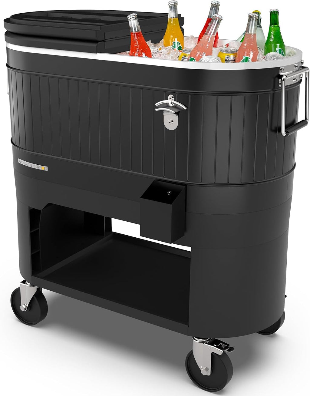Permasteel Rolling Patio Cooler – Large Outdoor Ice Chest with Wheels, Beverage Cooler for Backyard, BBQ, Tailgate, Beach, Parties, Rustic Farmhouse Design