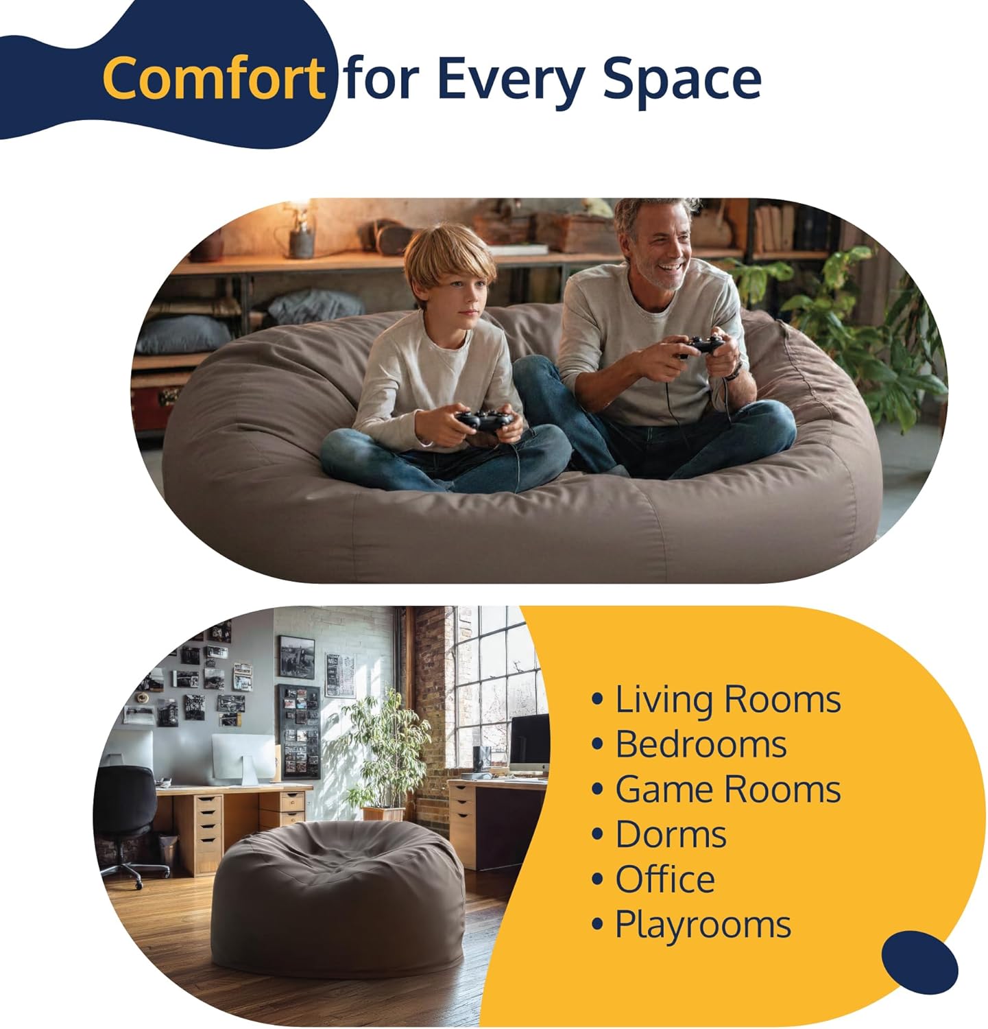 ULTIMATE SACK 6000 6-Foot Bean Bag Chair with Footstool, Electric Blue Suede Cover – Oversized Foam Lounger, Floor Seat, Small Sofa, or Couch Bed for Living Area, Gaming Room, or Reading Lounge