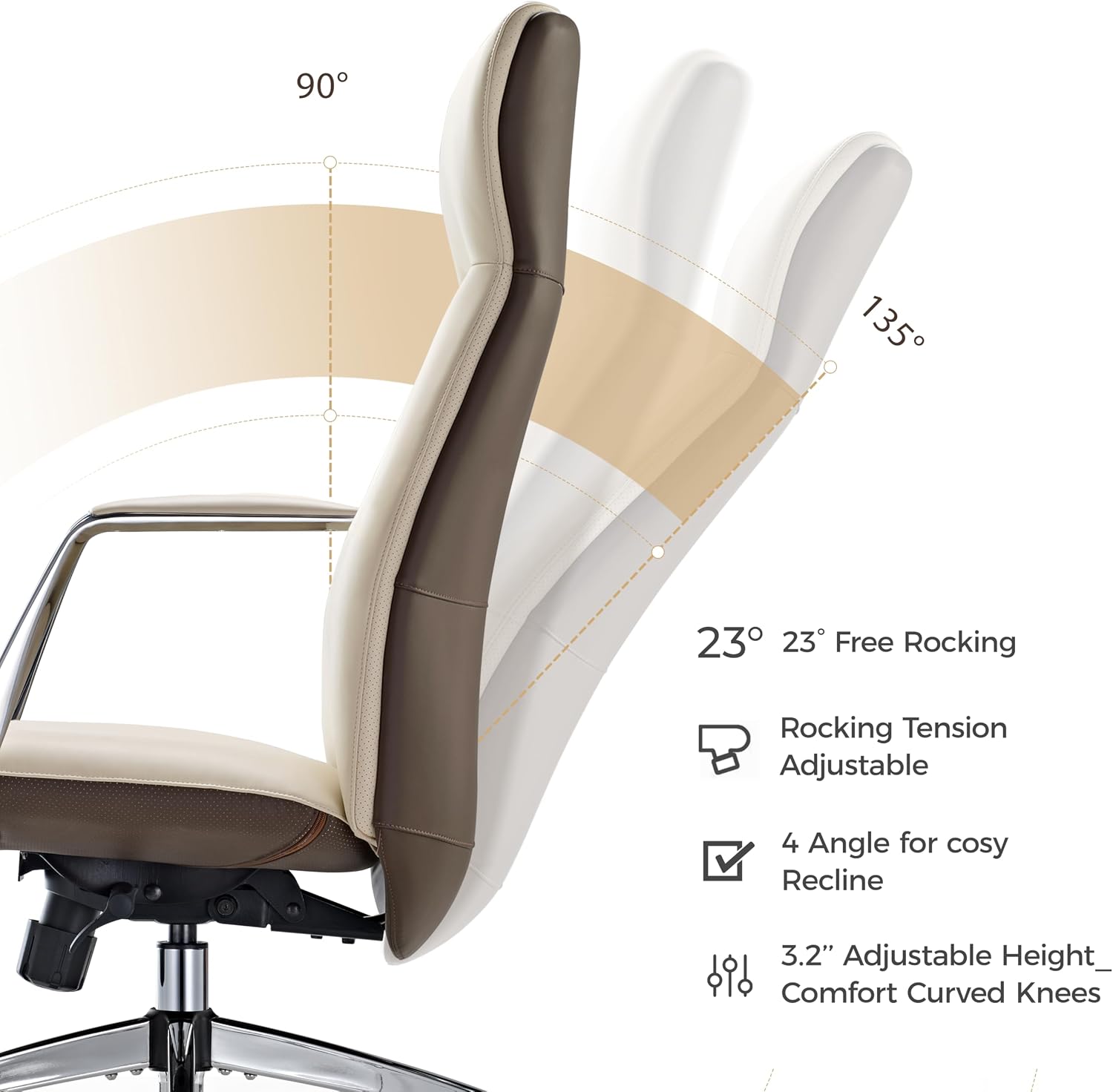 EUREKA ERGONOMIC Executive Office Chair, Silicone Leather Office Chair High Back, Ergonomic Desk Chair, Big and Tall with Adjustable Swivel Rolling for Home Office, Off-White