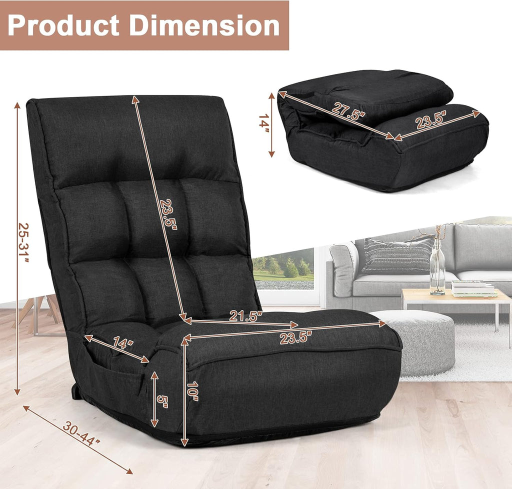 S AFSTAR Folding Floor Chair, Floor Gaming Chair with 5-Position Adjustable Headrest & 4-Position Backrest, Side Pocket & Thicken Cushion, Padded Floor Seat Lazy Chair for Living Room Bedroom