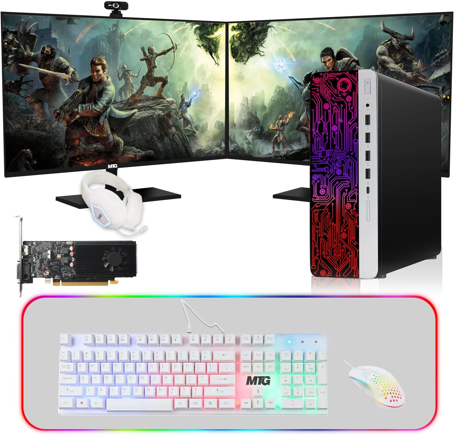 TechMagnet HP G3 Computer Desktop PC, Intel Core i7 6th Gen, GT 1030 Graphics, 16GB RAM, 1TB SSD | 2TB HDD, Gaming Kit, Webcam, New Dual MTG 27 inch Monitor Windows 11 Pro (Renewed)
