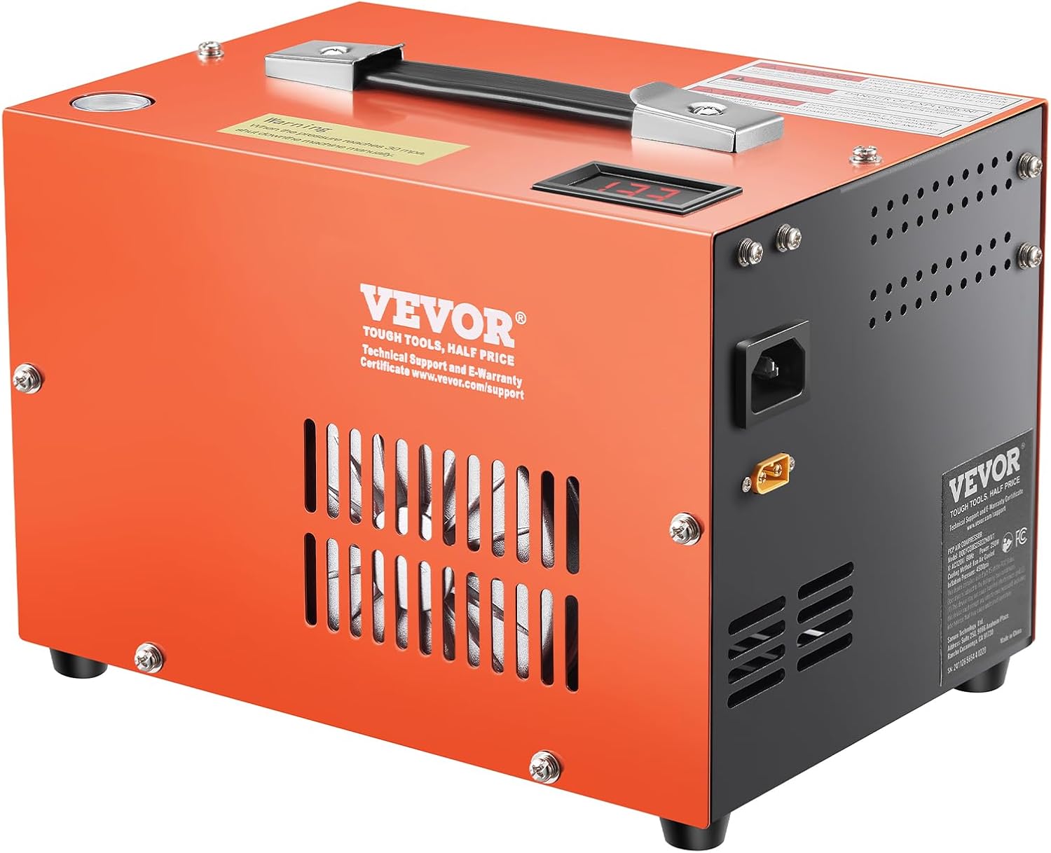 VEVOR PCP Air Compressor, 4500PSI/30Mpa Portable PCP Airgun Compressor with Built-in Converter & Fan Cooling System, DC12V/AC120V Manual-Stop Air Rifle, Paintball and Scuba Tank Compressor Pump