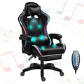 Gaming Chair with Speakers Video Game Chair with RGB Light, Ergonomic Racing Computer Chair PU Leather Swivel Recliner E-Sports Chair with Armrest Lumbar Support,Black