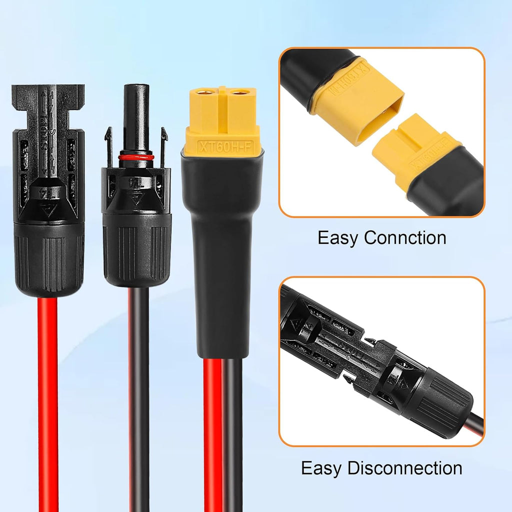 10AWG 75FT XT60 Solar Extension Cable 2 3 6 10 15 20 25 35 40 50 75 100FT XT60 Solar Extension Connector Adapter Thicker Cable Female to Male for Portable Power Station Solar Panel RC LiFePO4 Battery