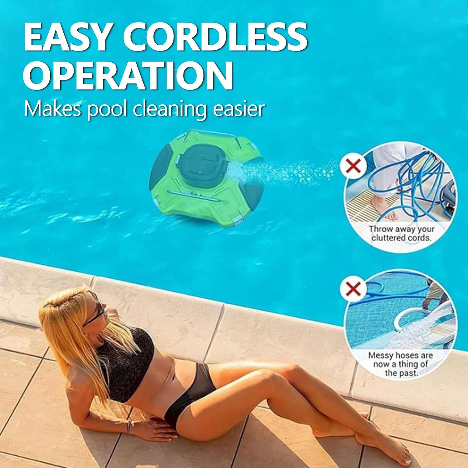 Pool Cleaning Robot - Automatic Cordless Pool Vacuum for Flat Above Ground Pools Up to 85m² - Battery Life of More Than 110 Minutes, Suitable for Hotel Pools, Swimming Pools, Reservoirs