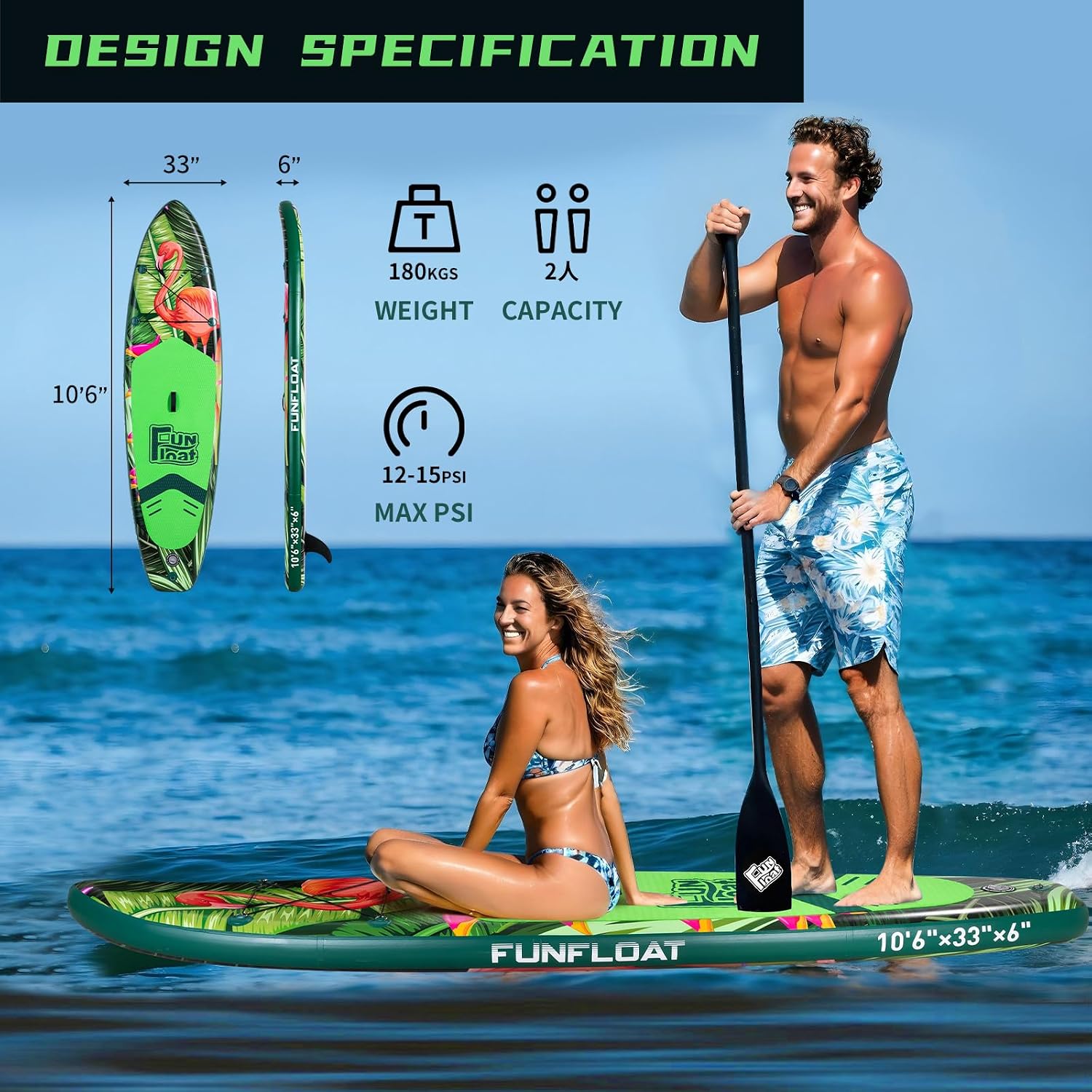 SUP, Paddle Board 11'x33 x6 Wide Inflatable Stand Up Paddle Board with Hand Pump, Leash, Adjustable Paddle for Basic Version, 100L Backpack, All-Round Sup Board