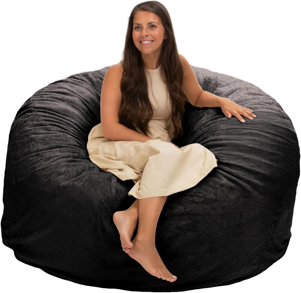 Ultimate Sack 5000 5-Foot Bean Bag Chair, Charcoal Fur Cover – Oversized Foam Lounger, Floor Seat, Small Sofa, or Couch Bed for Living Area, Gaming Room, or Reading Lounge