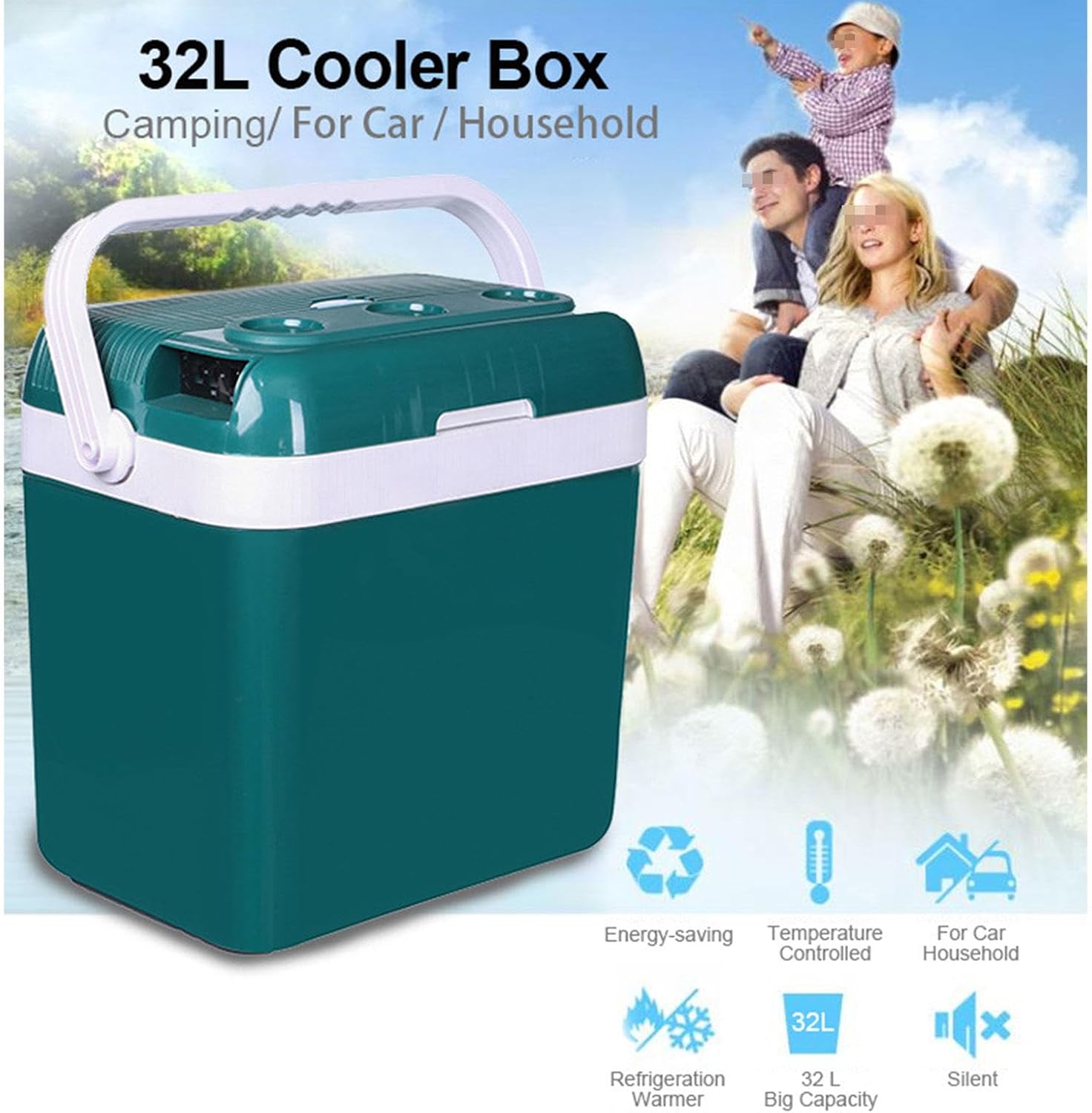 Car Refrigerator Outdoor Portable Fridge 32L Electric Cooler & Warmer for Home, Car 12/220V Portable Mini Refrigerator for Skincare, Beverage, Food, Home, Office and Car,Green