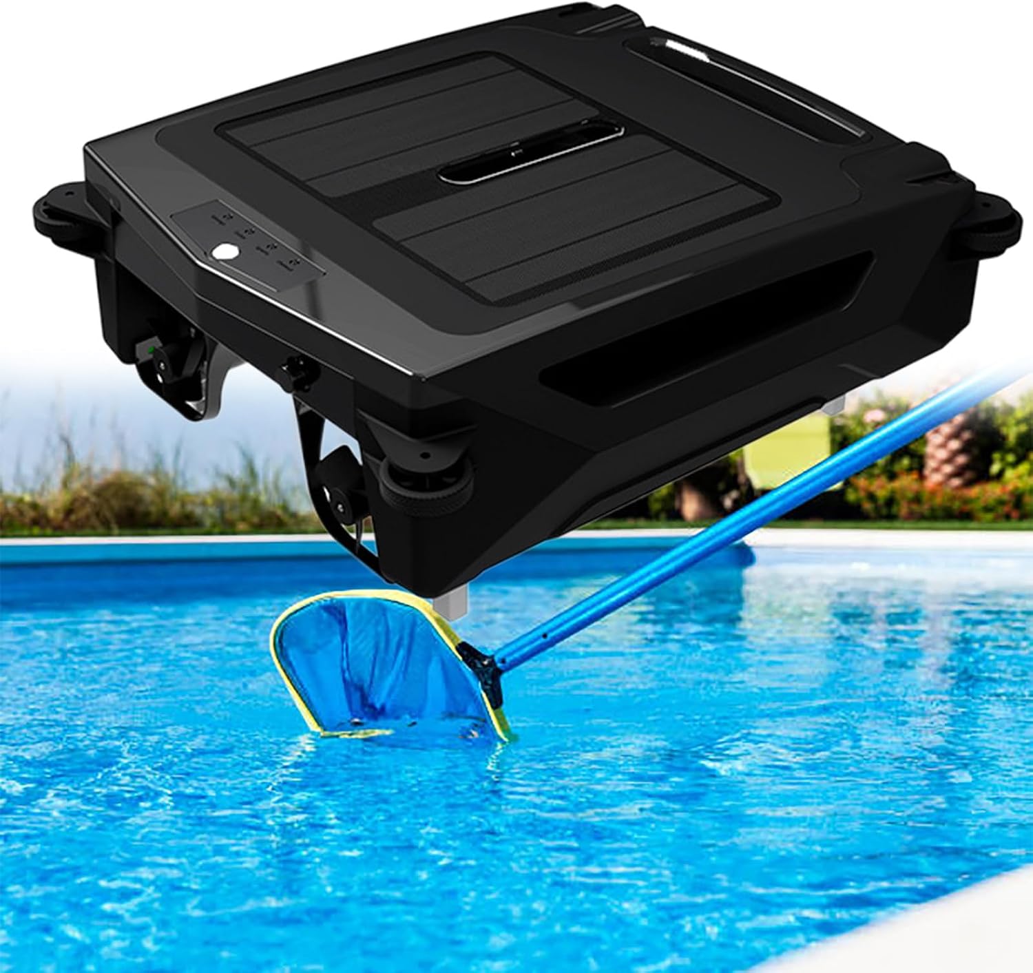 Solar Pool Skimmer, 24/7 Cleaning, Dual Charging Modes, Smart Obstacle Avoidance, for All Swimming Pool Types