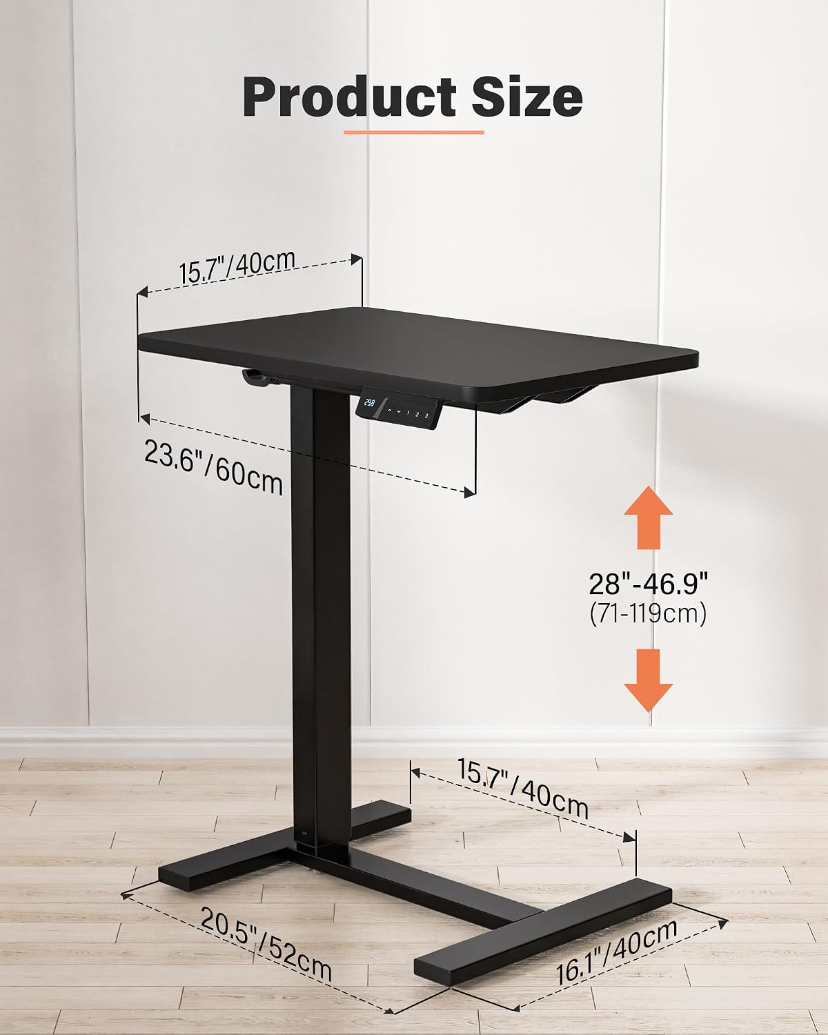 FiCiHi Electric Standing Desk with Wheels – Adjustable Height Mobile Sit-Stand Laptop Table, Portable Rolling Small Computer Workstation for Home Office & Bedside Use (24'x16', Black)