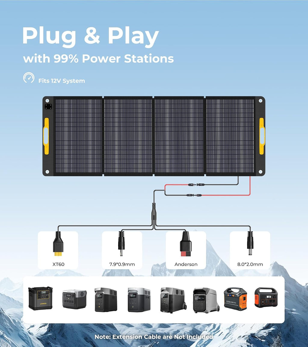 Lipower 200W Portable Solar Panels 18V, Foldable Solar Charger for Portable Power Station, IP68 Waterproof Foldable Solar Panel Power Backup for Generator, RV, Camping, Off Grid