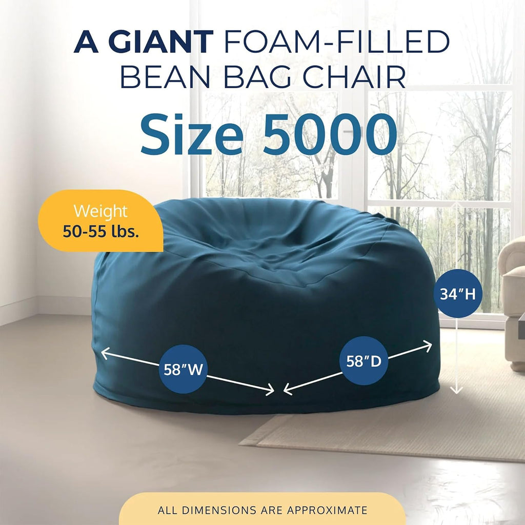 ULTIMATE SACK 5000 5-Foot Bean Bag Chair, Cloud Suede Cover – Oversized Foam Lounger, Floor Seat, Small Sofa, or Couch Bed for Living Area, Gaming Room, or Reading Lounge