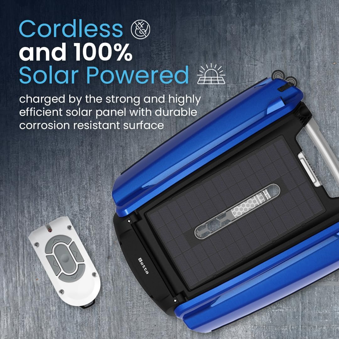 Betta SE Solar-Powered Robotic Automatic Pool Skimmer Cleaner with Carrying and Storage Bag, 24/7 Continuous Cleaning Power, Pool Skimmer Anti-Stuck Foam Noodle, and Twin SCT Motors (Blue)