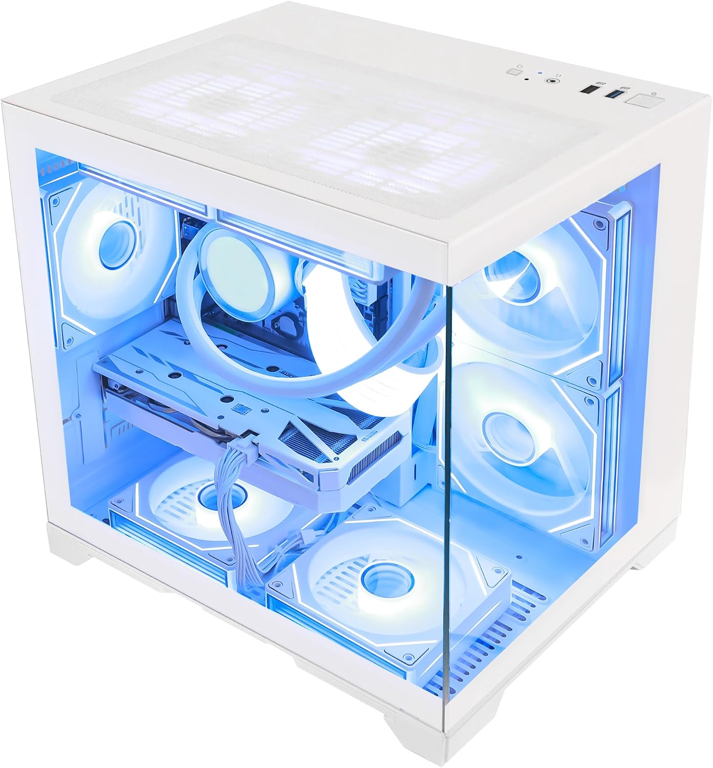 White RGB Prebuilt Gaming Desktop PC, AMD Ryzen 7 5700X 3.4GHz, GeForce RTX 5060 8GB, 32GB DDR4 RAM, 1TB PCIe SSD, 240mm AIO Liquid Cooler, WiFi Bluetooth, Windows 11 Gaming Tower Computer