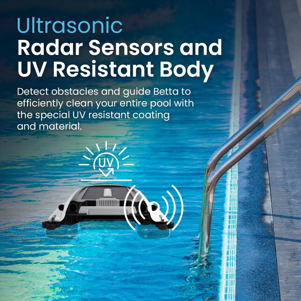 Betta SE Solar-Powered Robotic Automatic Pool Skimmer Cleaner with Carrying and Storage Bag, 24/7 Continuous Cleaning Battery Power, Pool Skimmer Anti-Stuck Foam Noodle, and Twin SCT Motors (White)