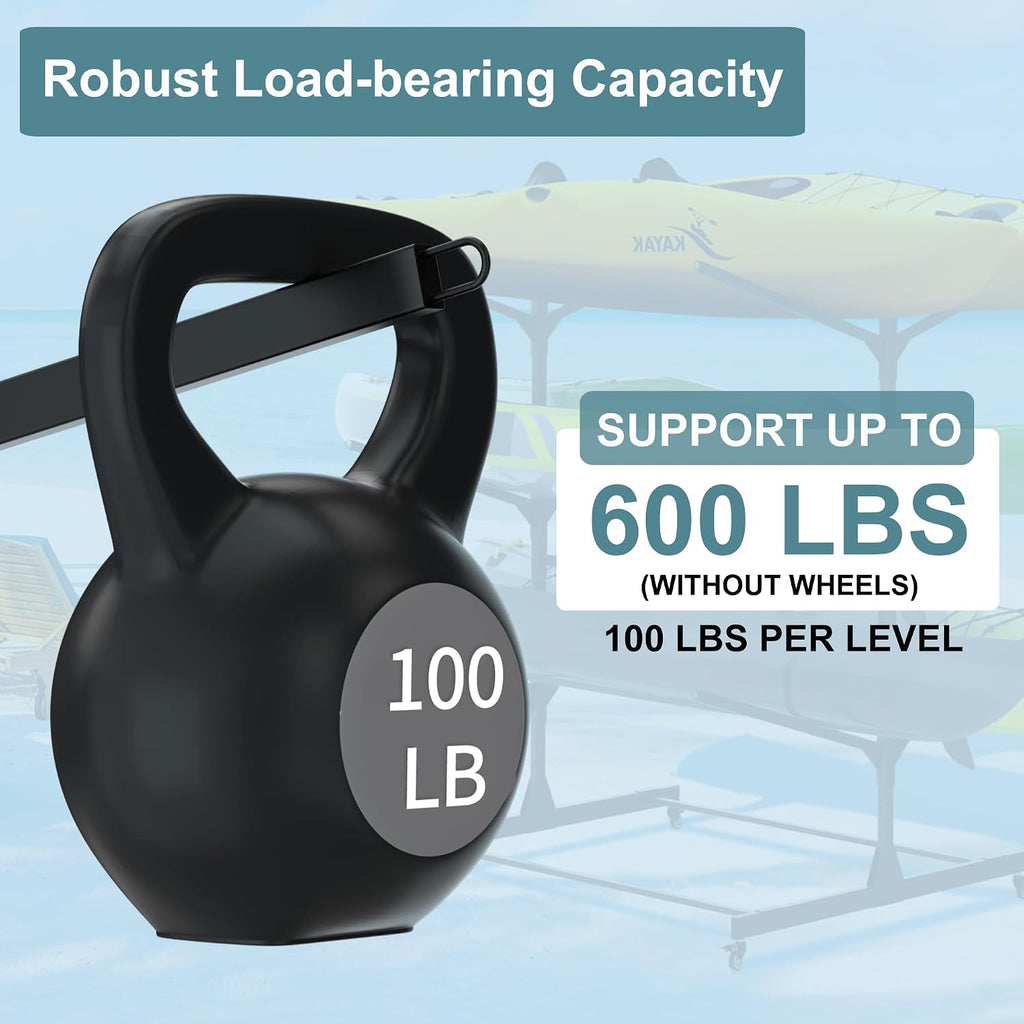 RELIANCER Freestanding Kayak Storage Rack w/Wheel,Adjustable Kayak Stand for Boat Dock,Garage,Indoor & Outdoor Canoe and Kayaks Holder,Water Sport Watercraft Storage Rack for SUP,Surfboard