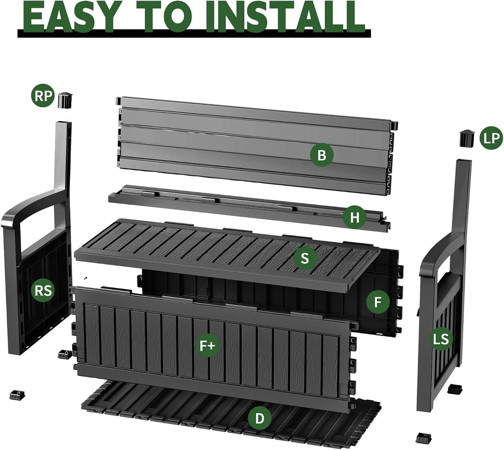 80 Gallon Outdoor Storage Bench Spacious Storage Box Waterproof Resin Deck Box Lockable for Patio, Garden, Living Room & Outdoor Spaces（Black）