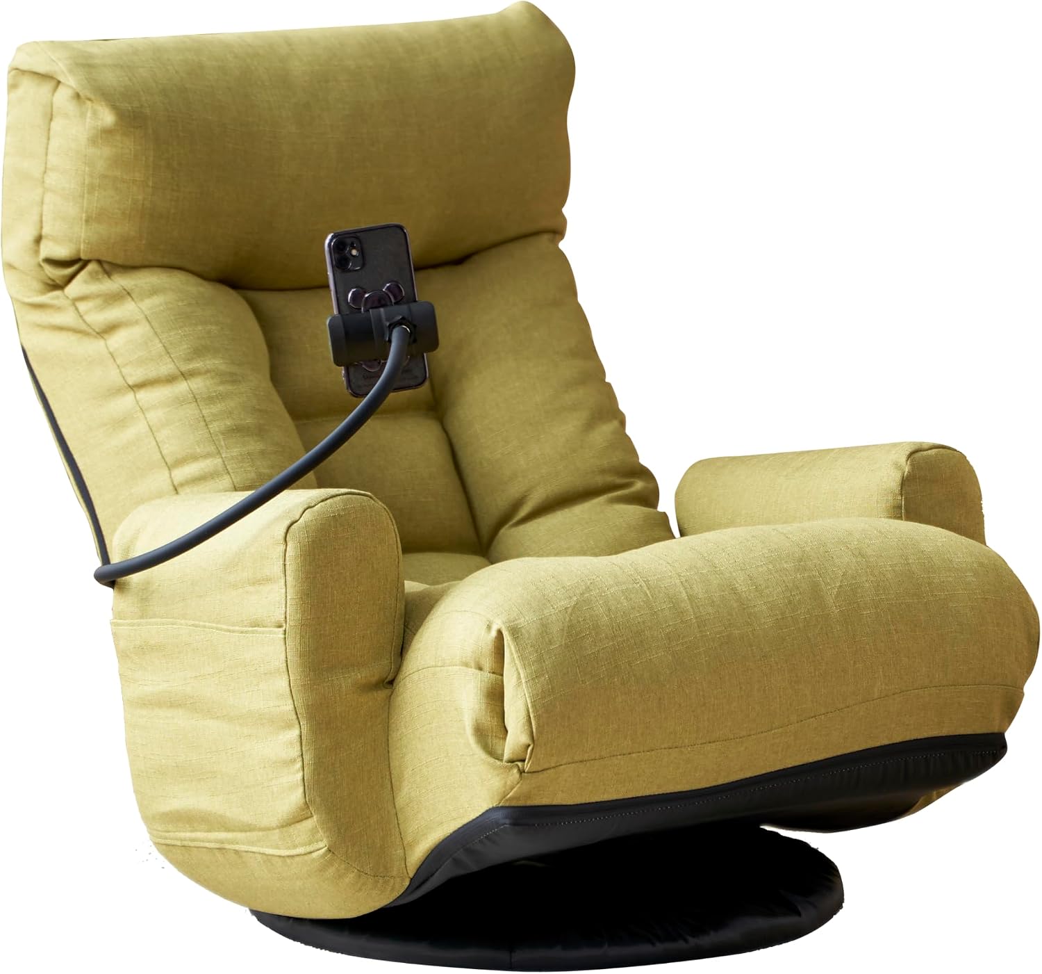 Yoglad Japanese Style Chaise Lounge Sofa with Phone Holder, 360-Degree Swivel Chair Floor Gaming Chair Lazy Sofa for Reading Game Meditating, 3 Adjustable Positions (Linen Lime Green)