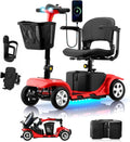 Mobility Scooter for Adults, Senior, 4 Wheels Electric Powered Chargeable Device for Travel, Lightweight and Portable, with LED Headlights and Basket, Charger Included, Red/Blue (RED red)