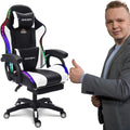 Video Gaming Chair with Footrest,Game Chair with Bluetooth Speakers,Computer Chair with LED Lights,Ergonomic Massage Gaming Chair with Massage Function,360°Swivel 90°-135° Adjustment Backrest (White)