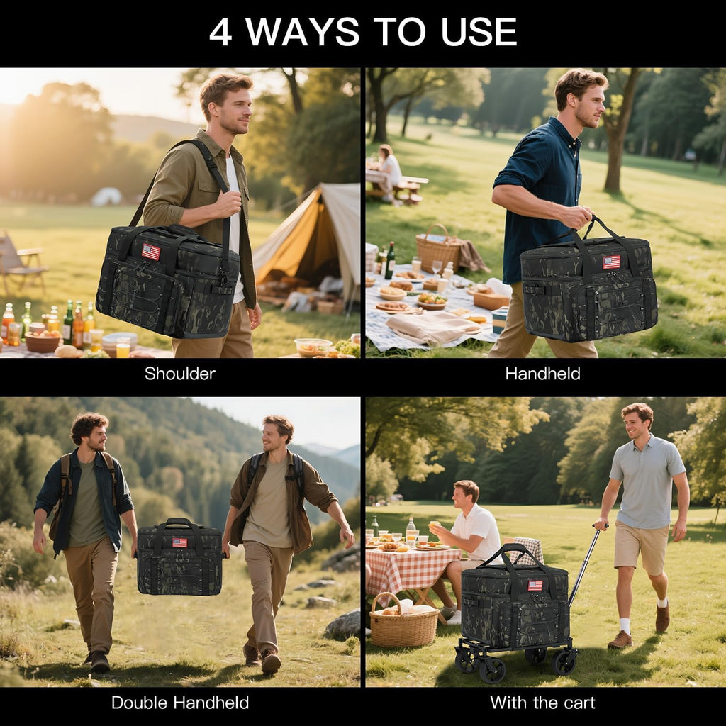 Extra Large Wheeled Portable Cooler Bag 85 Cans Double Deck Heavy Duty Rolling Insulated Cooler with All-Terrain Wheels Leakproof Tactical Soft Sided Cooler for Beach Camping Picnic Travel