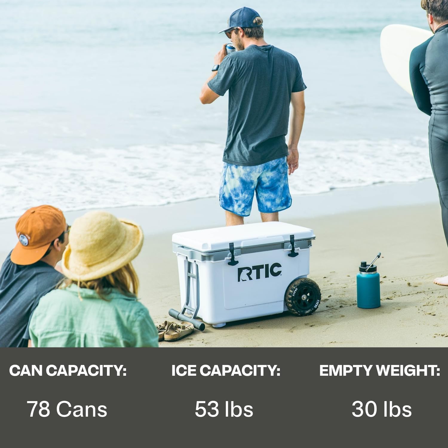RTIC 52 Quart Ultra-Light Wheeled Hard Cooler Insulated Portable Ice Chest Box for Beach, Drink, Beverage, Camping, Picnic, Fishing, Boat, Barbecue, 30% Lighter Than Rotomolded Coolers
