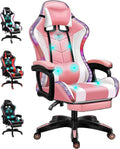 Gaming Chair with Bluetooth Speakers, RGB LED Lights & Footrest, Massage Computer Gaming Chair/Video Game Chair for Adults & Teen Enhance Gaming Experience,Pink