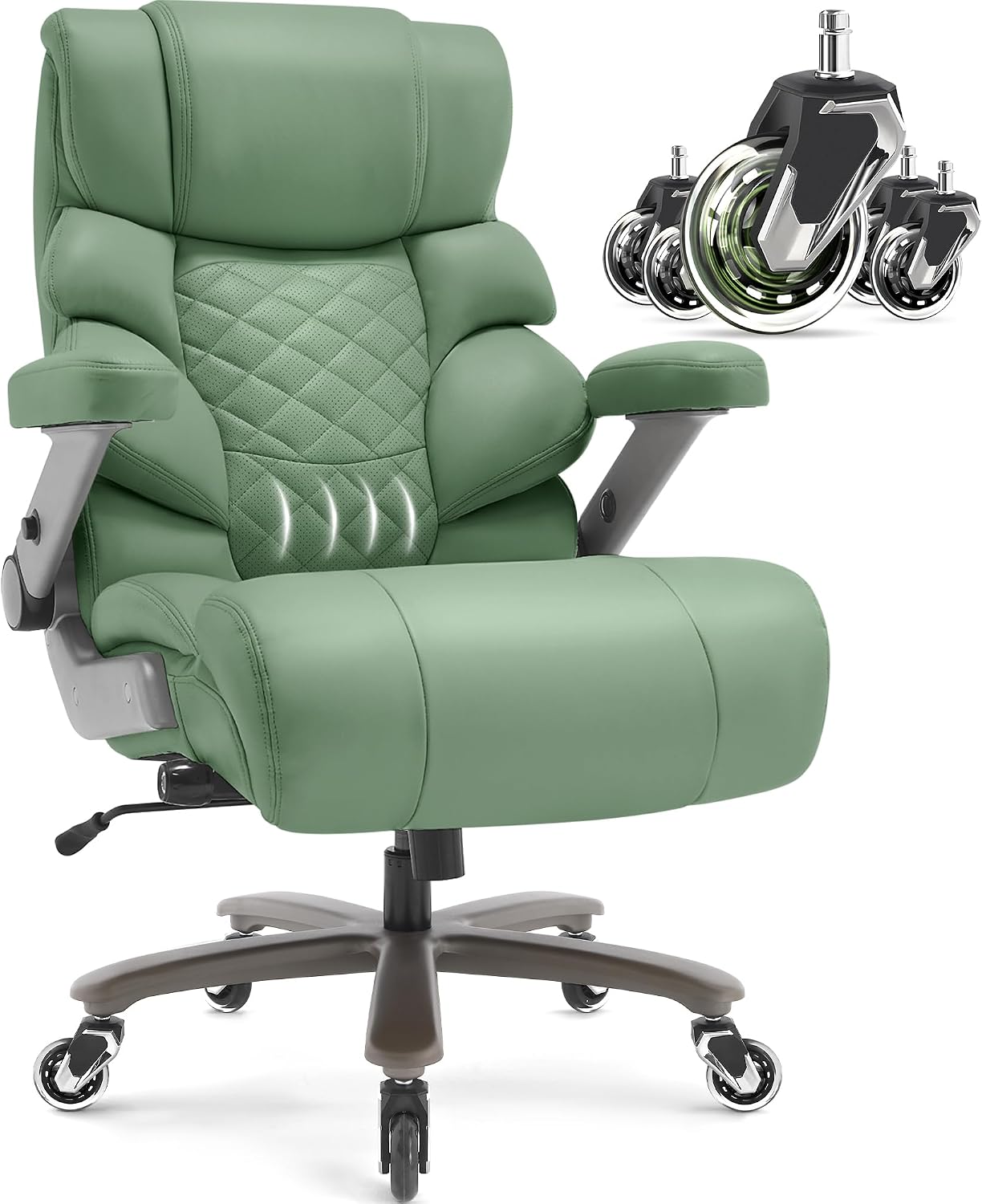 VUZI 700lbs Big and Tall Office Chair-Large Computer Chair with Adjustable Lumbar Support 3D Flip Arms Plus Size Wheels, High Back Executive Desk Chair, Heavy Duty Metal Base, Thick Padded Wide Seat