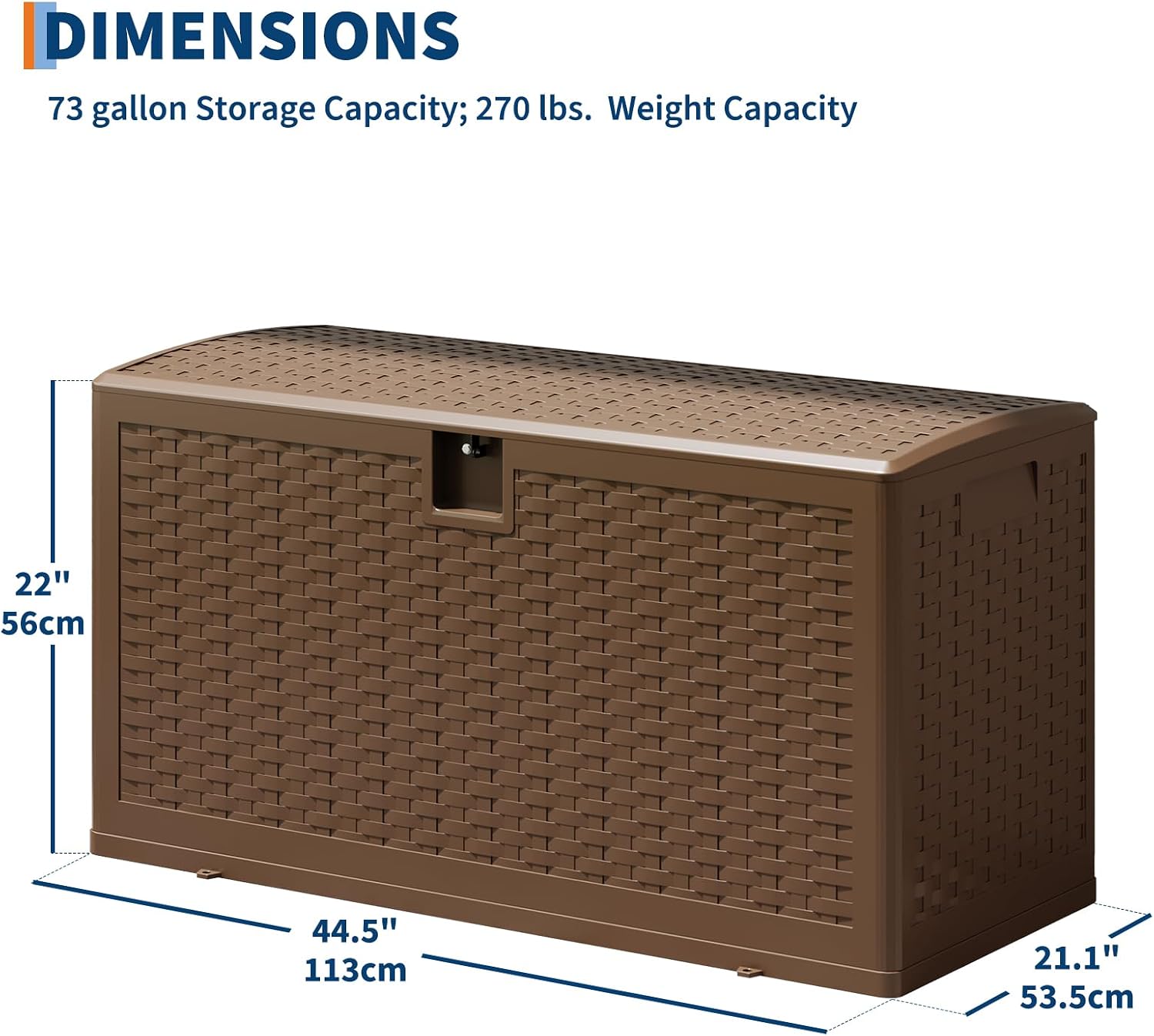 Garvee Outdoor Storage Box, 73 gal Large Waterproof Resin Deck Box Indoor Outdoor Use, Lockable UV Resistant Storage Bin for Patio, Garden, Cushions, Tools, Equipment, Brown