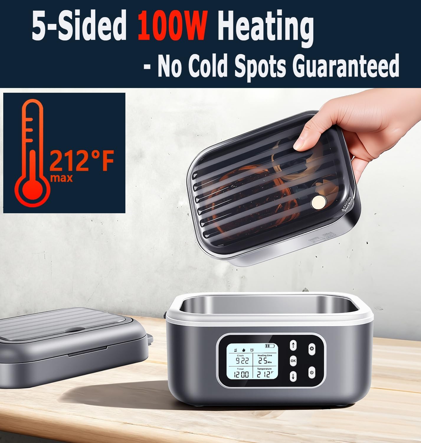 27000mAh Cordless Electric Heated Lunch Box, 100W Rechargeable Portable Food Warmer for Adults Work Travel Car - Battery-Powered & Self-Heating, 2 x 6.3 cups