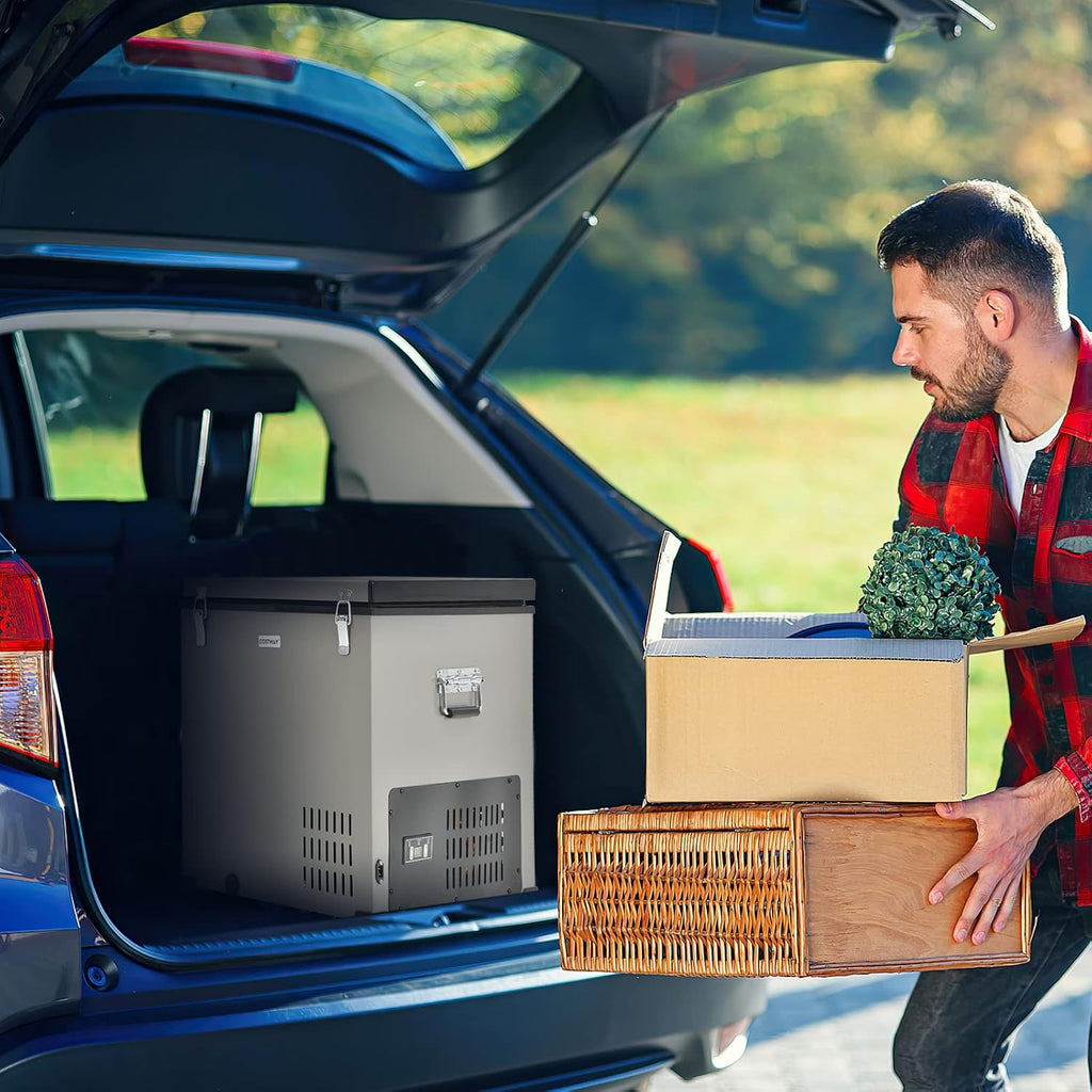 COSTWAY 68-Quart Car Refrigerator, Portable Chest Freezer(-11℉- 50℉) with 12V/24V DC & 110V/240V AC Adapter, Electric Compressor Fridge Cooler for Vehicles, Truck, RV, Camping, Traveling, Grey