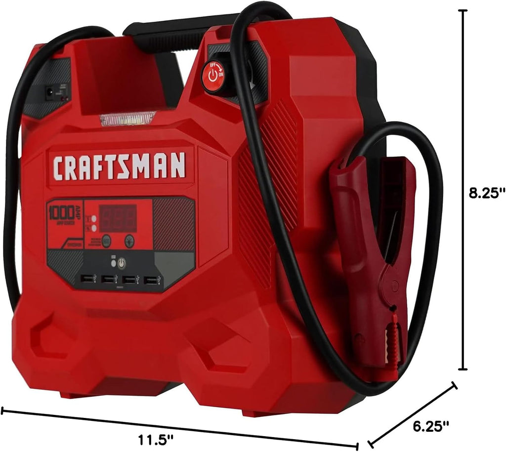 CRAFTSMAN 1000A Car Battery Jump Starter and Portable Power Station, 3-in-1 Solution, 12V DC and 2.4A USB Charging, for 12V Automotive, Marine, and Power Sport Batteries, CMXCESM281