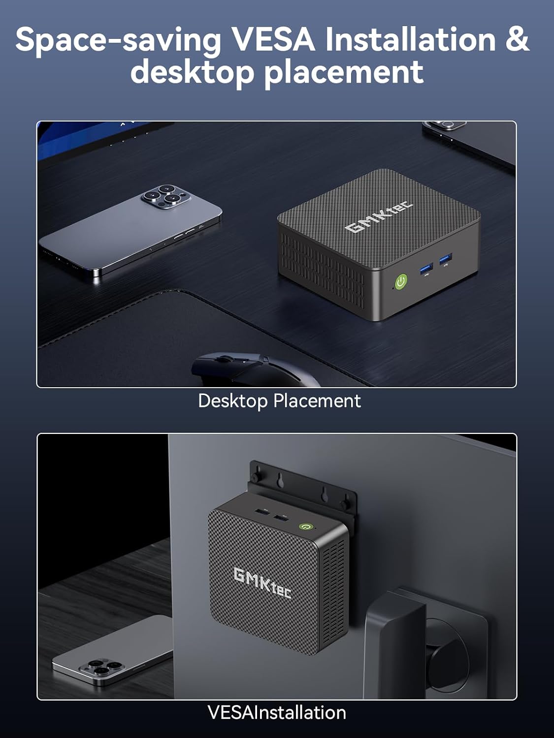 GMKtec Mini PC N95 (Beats N100, 3.4GHz) 8GB RAM 256GB M.2 SSD Mini Desktop Computer with VESA Mount for Office Home Business HTPC Proxmox, Dual 4K Display, WiFi 5, Gigabit Ethernet G3S