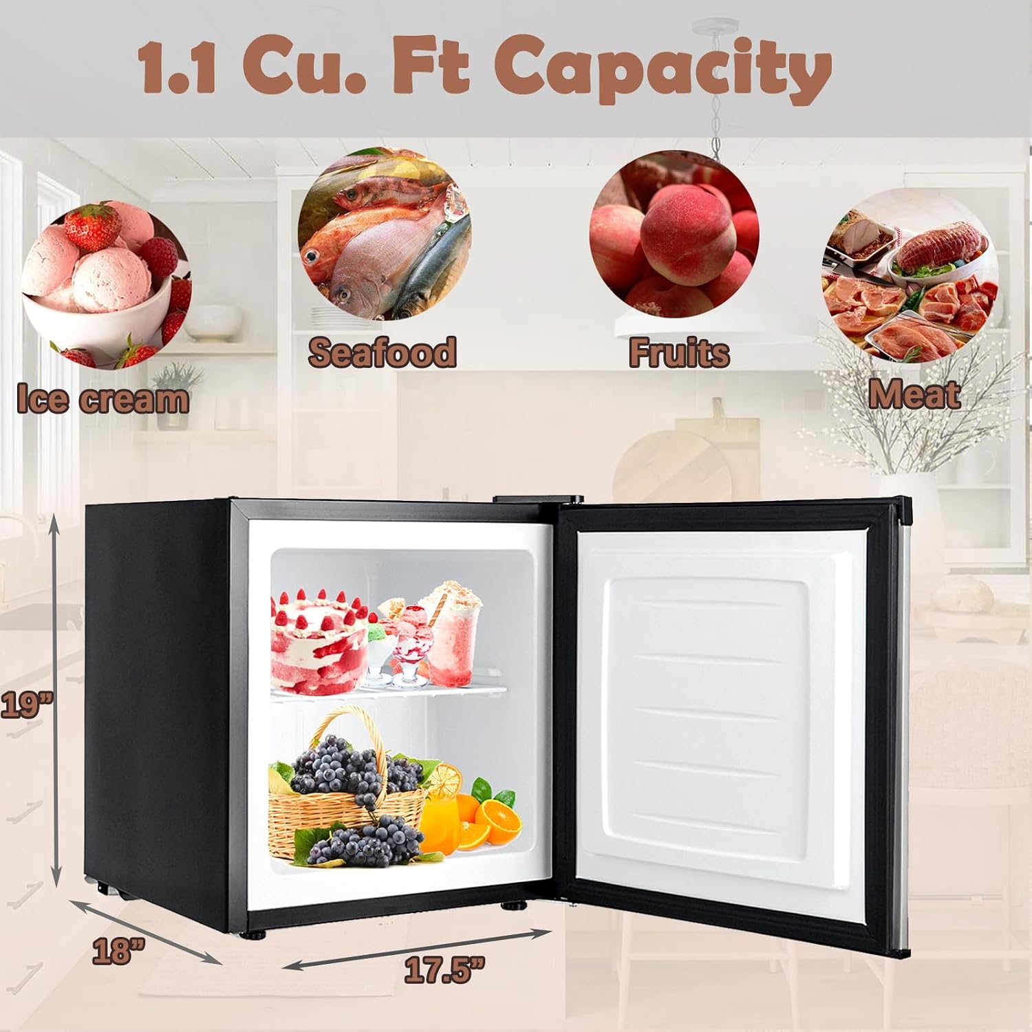 1.1 cu. ft. Mini Freezer Countertop, Portable Small Freezer w/Reversible Door, 7-Grade Adjustable Thermostat, Manual Defrost, Compact Upright Freezer for Garage, Dorm, Office, RV, Boat