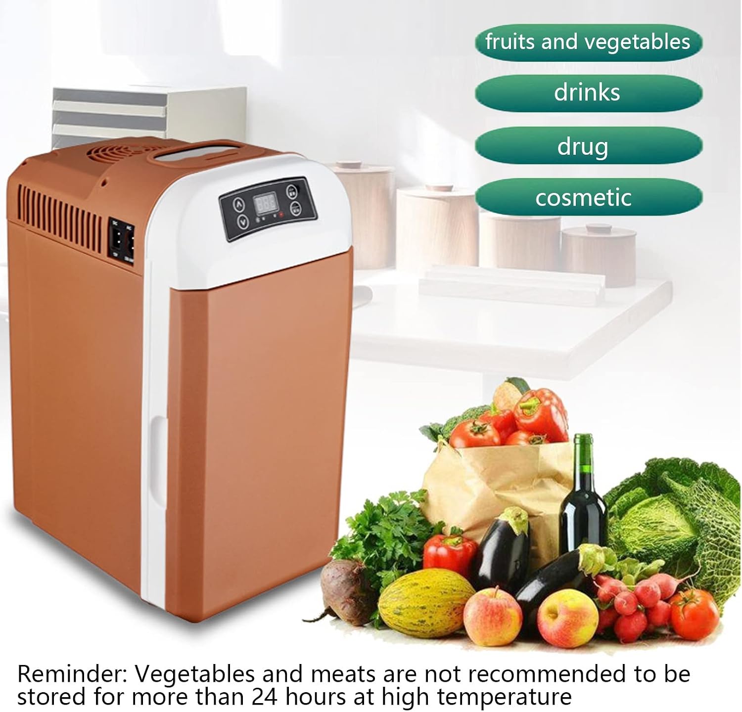 8L Hot Cold Portable Electric Cool Box Food Ice Chest Car Refrigerator AC/DC Adapter,12V / 24V / 220Vmini Drinks Fridge, for Driving, Homes, Offices (Color : Brown, Size : 8L)