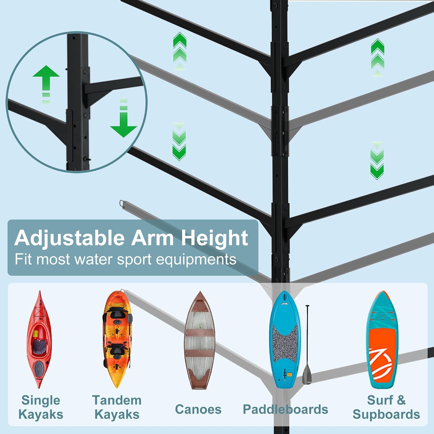 RELIANCER Freestanding Kayak Storage Rack w/Wheel,Adjustable Kayak Stand for Boat Dock,Garage,Indoor & Outdoor Canoe and Kayaks Holder,Water Sport Watercraft Storage Rack for SUP,Surfboard