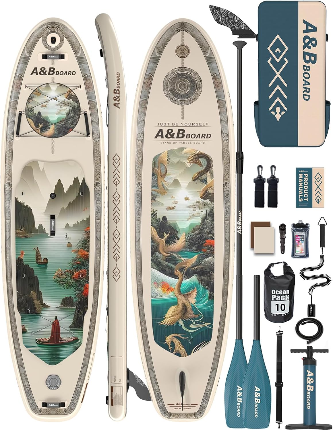 ABBOARD Inflatable Stand Up Paddle Board - Extra Wide Fishing Paddleboard with Sup Accessories Youth/Adults