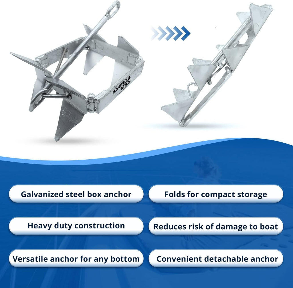 Anchor-Man Box Anchor Kit - Ultimate Boat Anchor Kit, Hot Dipped Galvanized 9 Gauge Steel Boat Anchors for 25'/ 25'+ Boats - Pontoon Boat Anchor Kit Box Size, Large Pontoon Anchor Boat Kit