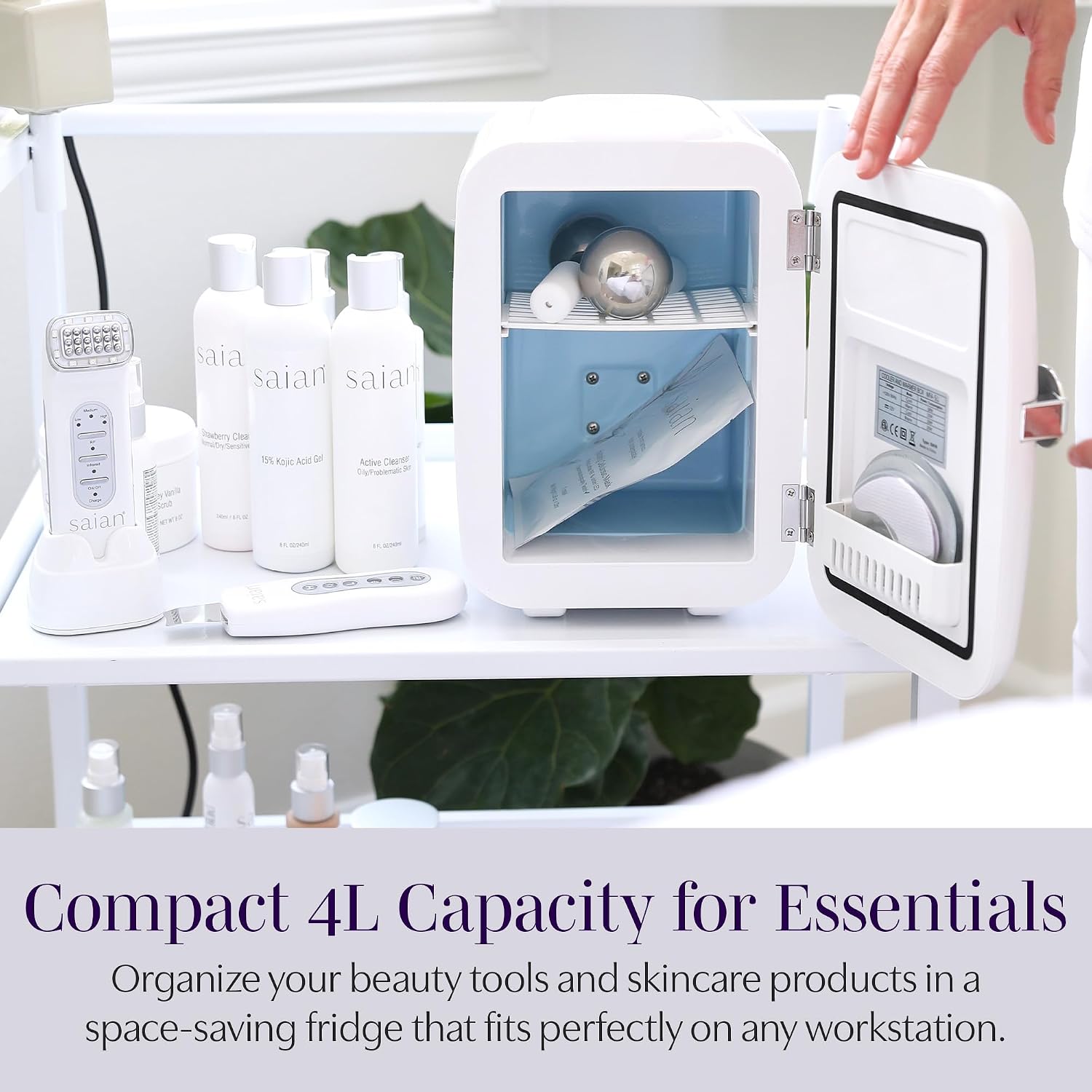 Saian Esty Fridge for Skincare Products - Compact 4L Portable Mini Fridge with Quiet Dual Cooling and Warming for Beauty Tools - Ideal for Desktop, Office or Countertop Use in Home, Spa or Studio