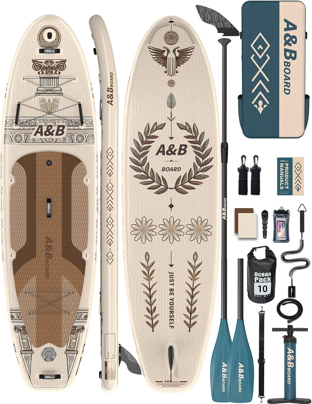 ABBOARD Inflatable Stand Up Paddle Board - Extra Wide Fishing Paddleboard with Sup Accessories Youth/Adults