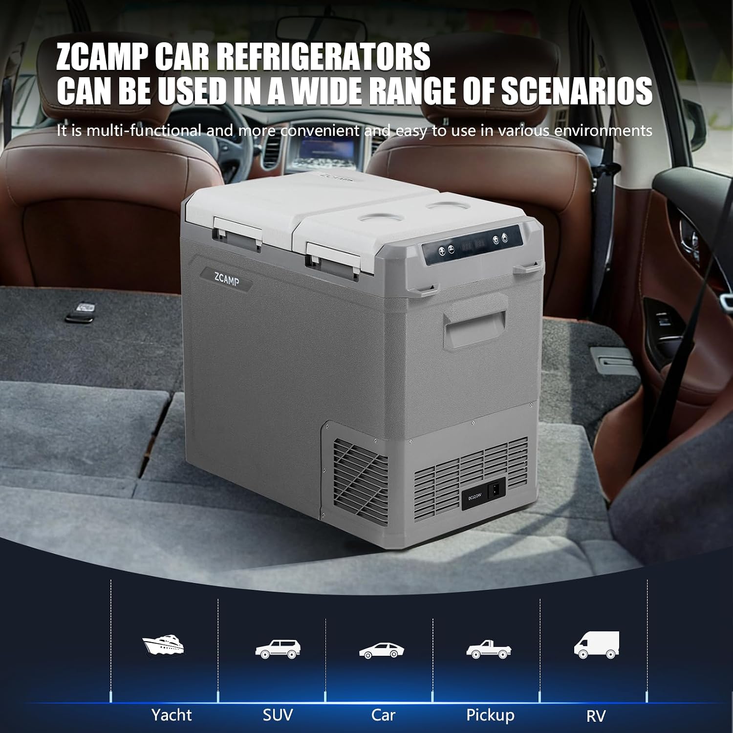 GES55 Portable Freezer,Dual Zone 12 Volt Car Refrigerator,43QT(41L) 12v cooler Fast Cooling Fridge, with 12/24V DC 100-240V AC for Camping, Outdoor, Travel, RV, Truck