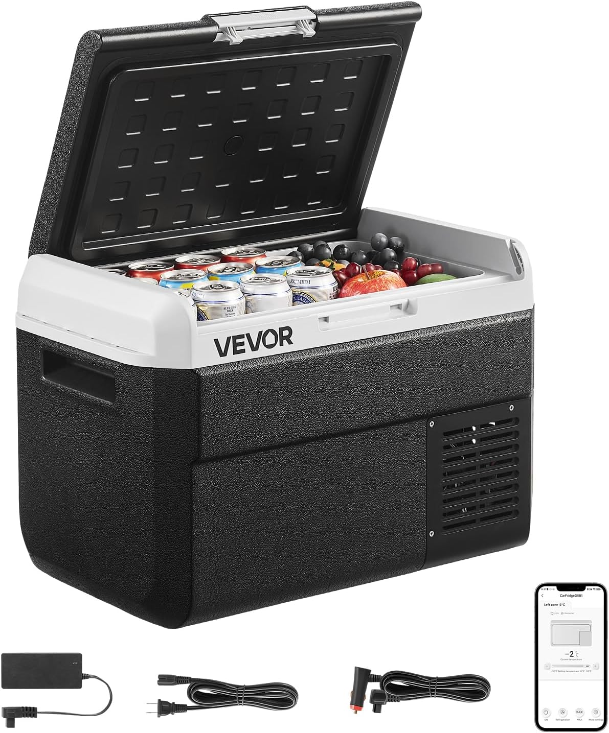 VEVOR 12 Volt Car Refrigerator, 26.4QT/25L Car Fridge, Portable Electric Cooler with -4℉~68℉ Adjustable Temperature, 12/24V DC and 100-240V AC Compressor Freezer for Outdoor, Camping, Travel, RV
