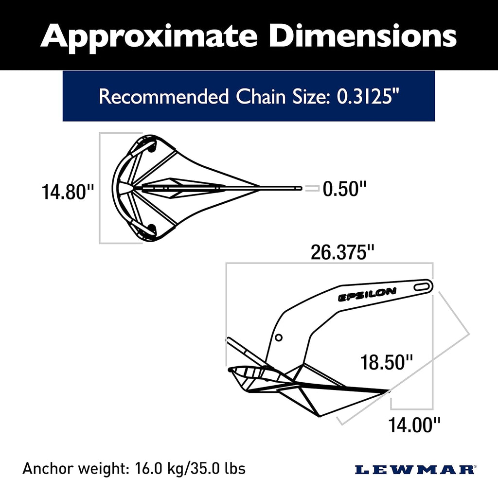 Lewmar Galvanized Steel Epsilon Anchor for Power and Sailboats