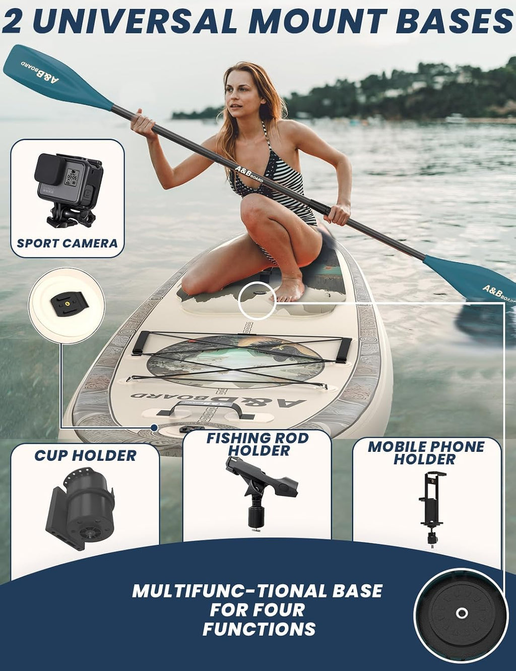 ABBOARD Inflatable Stand Up Paddle Board - Extra Wide Fishing Paddleboard with Sup Accessories Youth/Adults