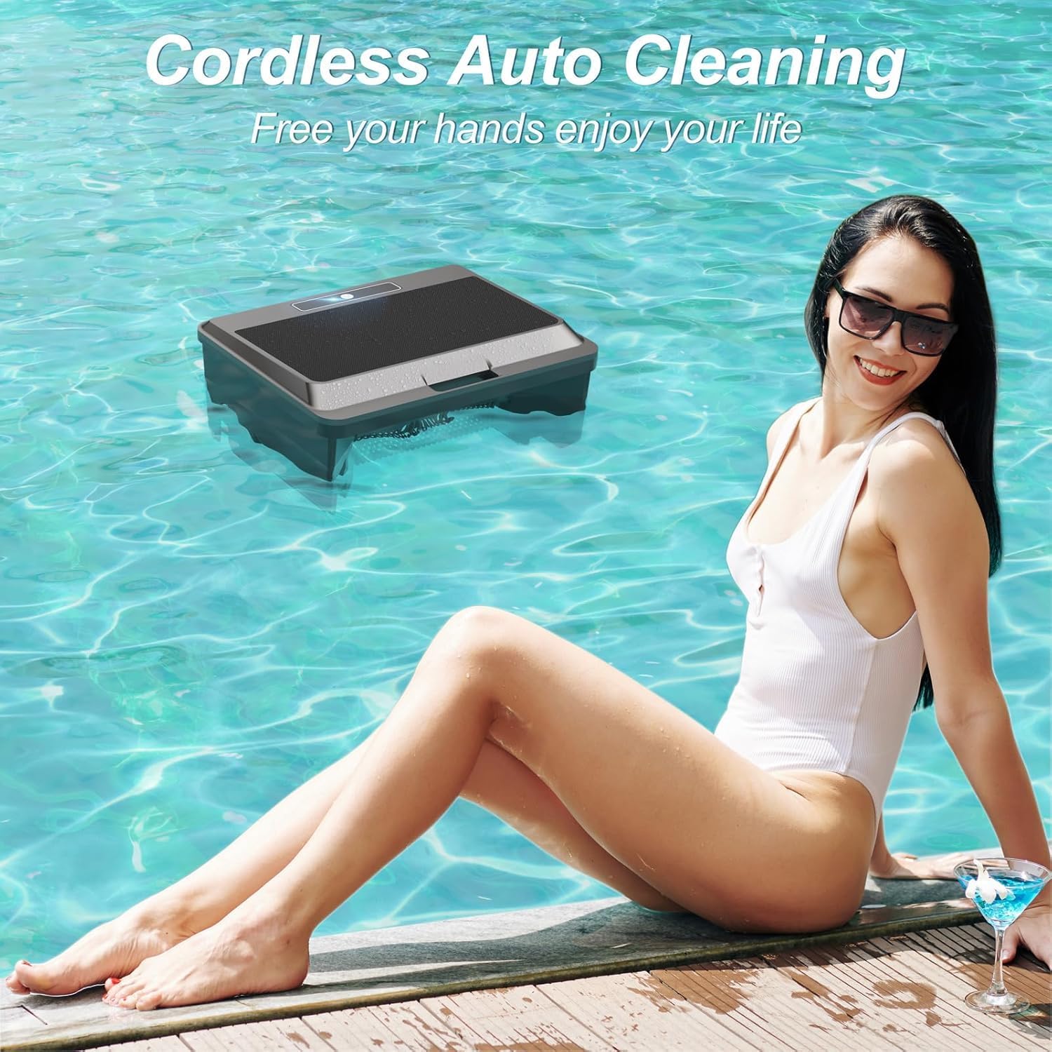 Solar Powered Pool Skimmer Fully Automatic Smart Water Surface Cleaning Robot 12-Hour Battery Life Obstacle Avoidance Durable Dual Comprehensive Cleaning