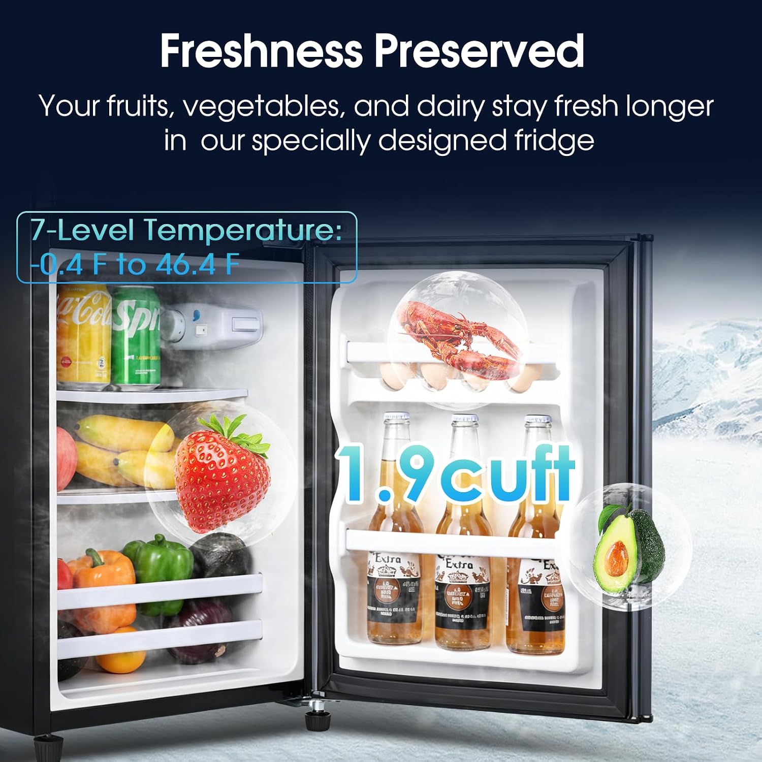 Anypro 2.9 Cu.Ft Fridge with Freezer, Double Door Refrigerator with 7-Level Temperature Control, LED Light, Adjustable Shelves for Bedroom, Office, Dorm, and Apartment, Blue Silver