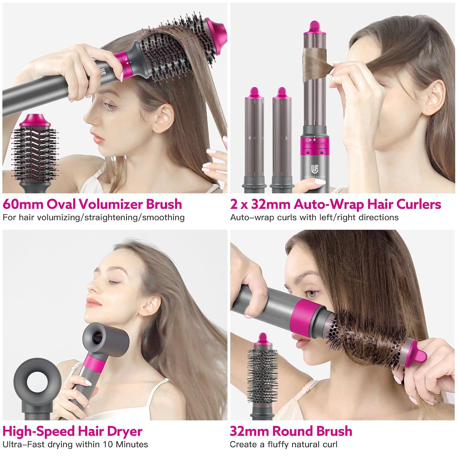 5 in 1 Hot Air Brush Hair Dryer Air Styler - 110,000 RPM Fast Drying, Curling, Straightening with Ceramic Coating & Negative Ion, No Heat Damage for All Hair Types, Includes Travel Case (Red)